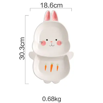 Cute Ceramica Plates Glazed Creative Hand Painted Bowl Spoon Set Breakfast Steak Children's Fruit Plate Animal Dish Cutlery - Цвет: N rabbit plate