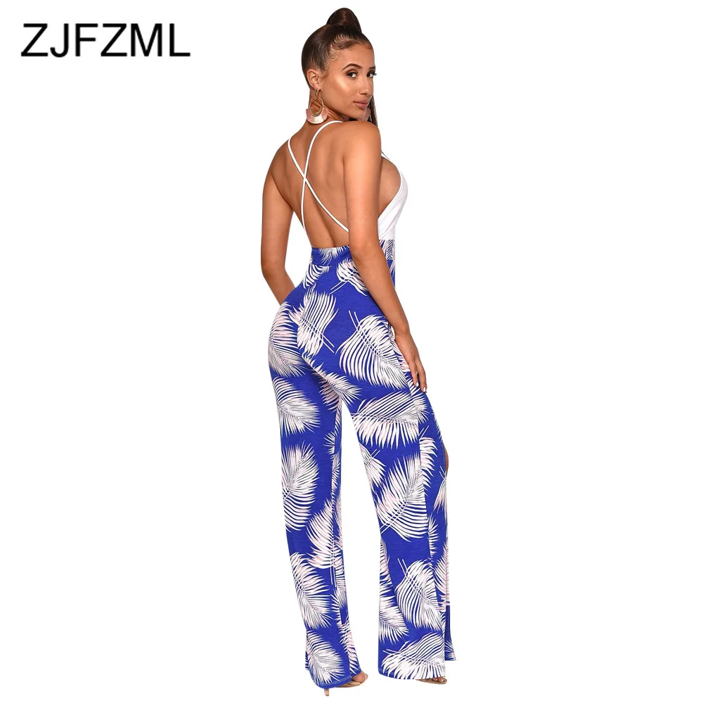 السباغيتي حزام رومبير المرأة بذلة الصيف السامي سبليت عبر عارية الذراعين واسعة الساق ارتداءها السباغيتي حزام أكمام بوهو عموما