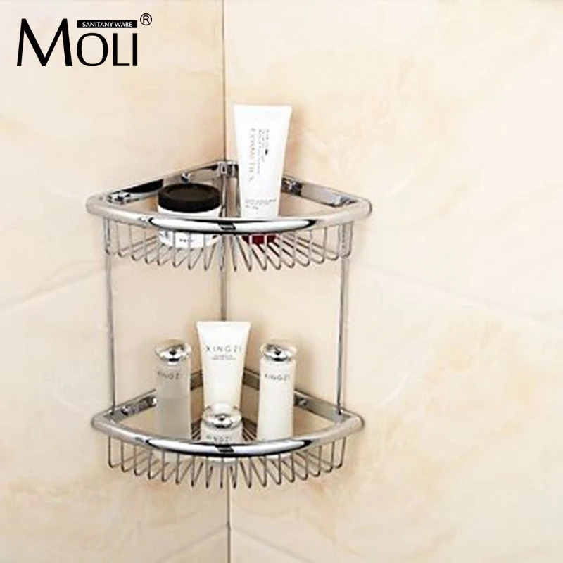Soild copper chrome finish corner basket double layer bathroom shelf ...