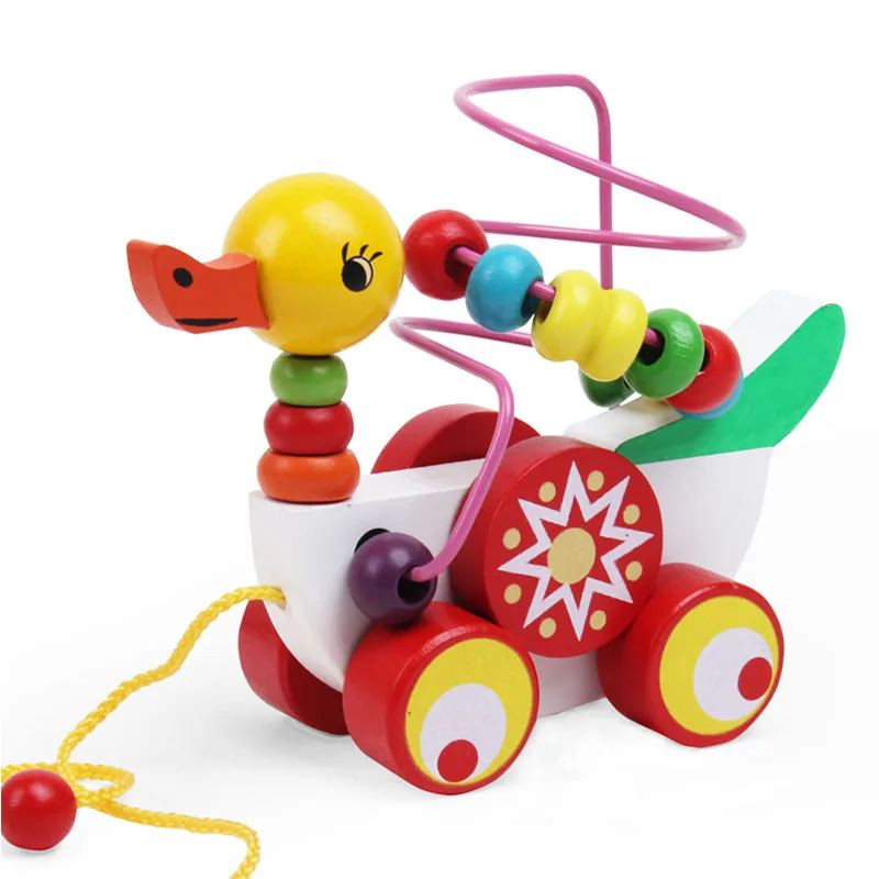 

Duck Around Beads Toy Baby Wooden Toys Duckling Trailer Mini Around Beads Educational Game Toys For Kids Children Gift