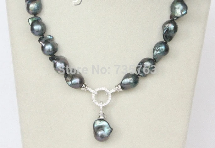 

HOT 0015118 NEW 17" 18mm Baroque black-blue Reborn keshi pearls necklace 18KGP