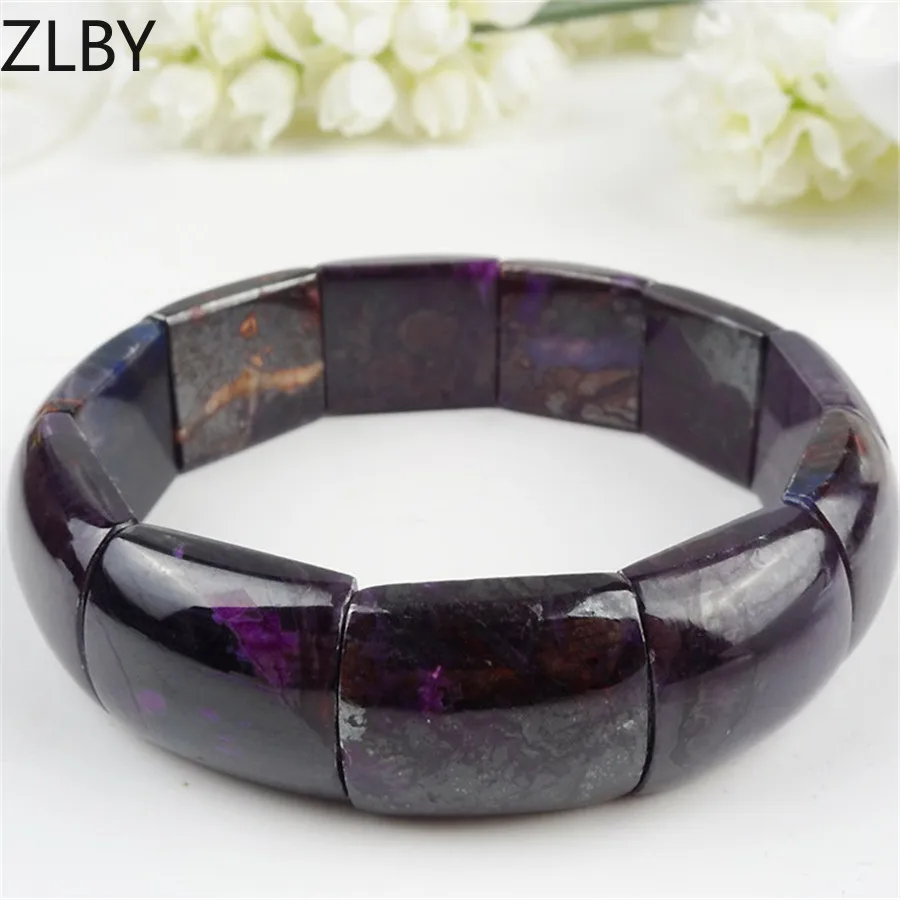 

Women Femme Charm Bracelet Gift South African Genuine Purple Sugilite Gem Stretch Rectangle Bead Natural Stone Bracelet