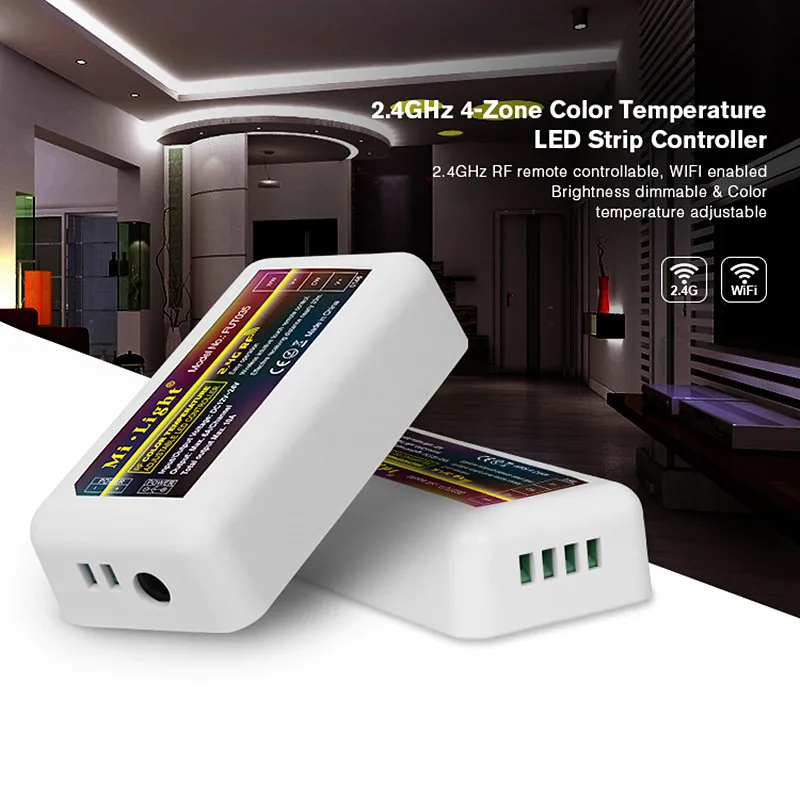 

Original Mi.Light 2.4GHz 4-Zone Color Temperature LED Strip Controller FUT035 for Single Color LED Strip Brightness adjustable
