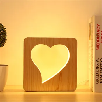 

Modern Brief Bedroom Bedside Wood Heart-shaped Table Lamp Creative Gift Baby Night Light Study LED Decorative Table Lamps