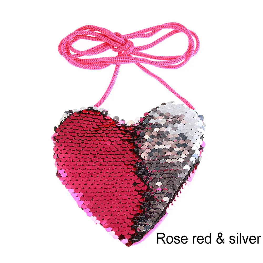Rose red silver Новые милые блестки любящее сердце детские сумки через плечо для маленьких девочек мини-сумка-мессенджер Мультяшные маленькие игрушки для мальчиков - Цвет: Rose red silver