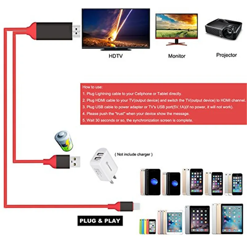 MHL кабель для iphone HDMI для samsung Galaxy к проектору/ТВ 2 м MHL к HDMI кабель 1080P HD ТВ кабель адаптер для iphone 7 7 plus
