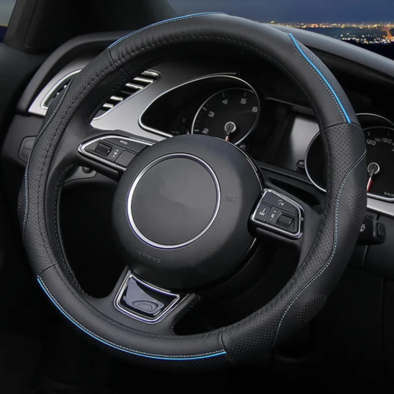 High quality leather car steering wheel cover summer universal car Accessories for audi A4LA6Q5Q3A3 audi 3series 5series X1X4X5 - Название цвета: blue line