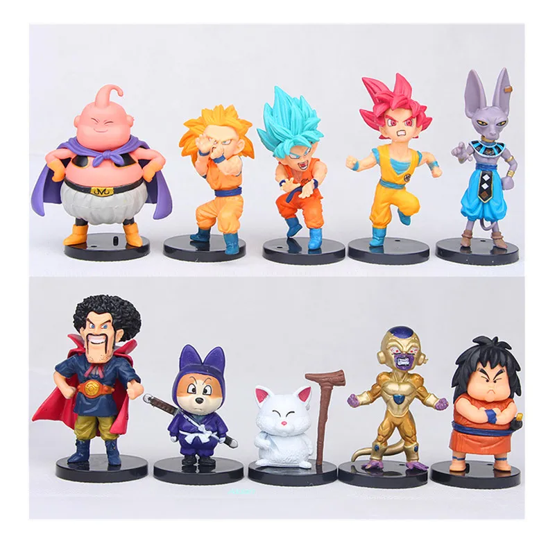 

10Pcs/set Dragon Ball Beerus Torankusu Son Goku Son Gohan Vegeta Majin Buu PVC Action Figure Collectible Model Toy OPP 10CM B259