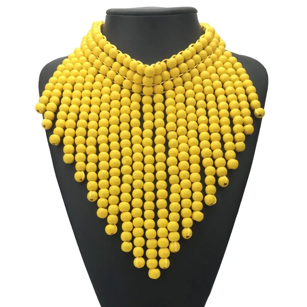 MANILAI массивное ожерелье с деревянными бусинами для женщин, богемные разноцветные бусы, длинные Подвески Bib, колье, ювелирные изделия ручной работы - Окраска металла: Yellow Necklace