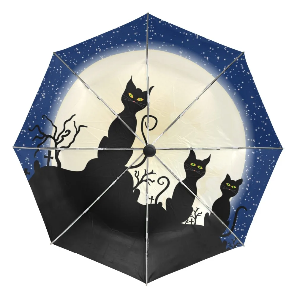 Ночное небо Млечный Путь Луна кошка Ветрозащитный Зонт Автоматический 3 складной с УФ защитой портативный светильник зонтик с нескользящей ручкой