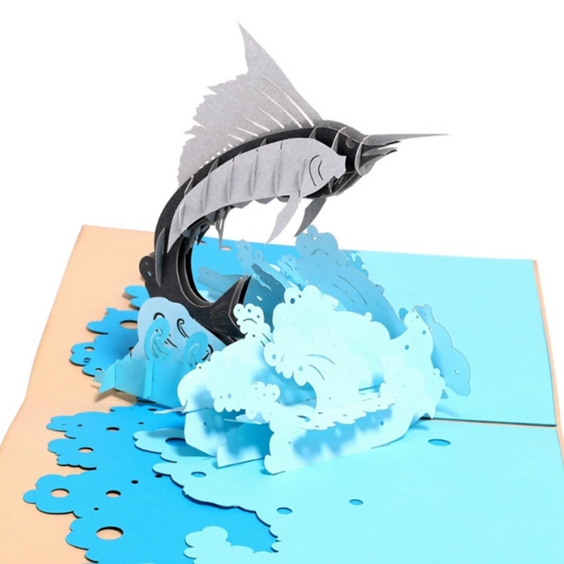  Swordfish Greeting Cards Handmade Birthday Wedding Invitation 3D Pop Up Card - 32910491306