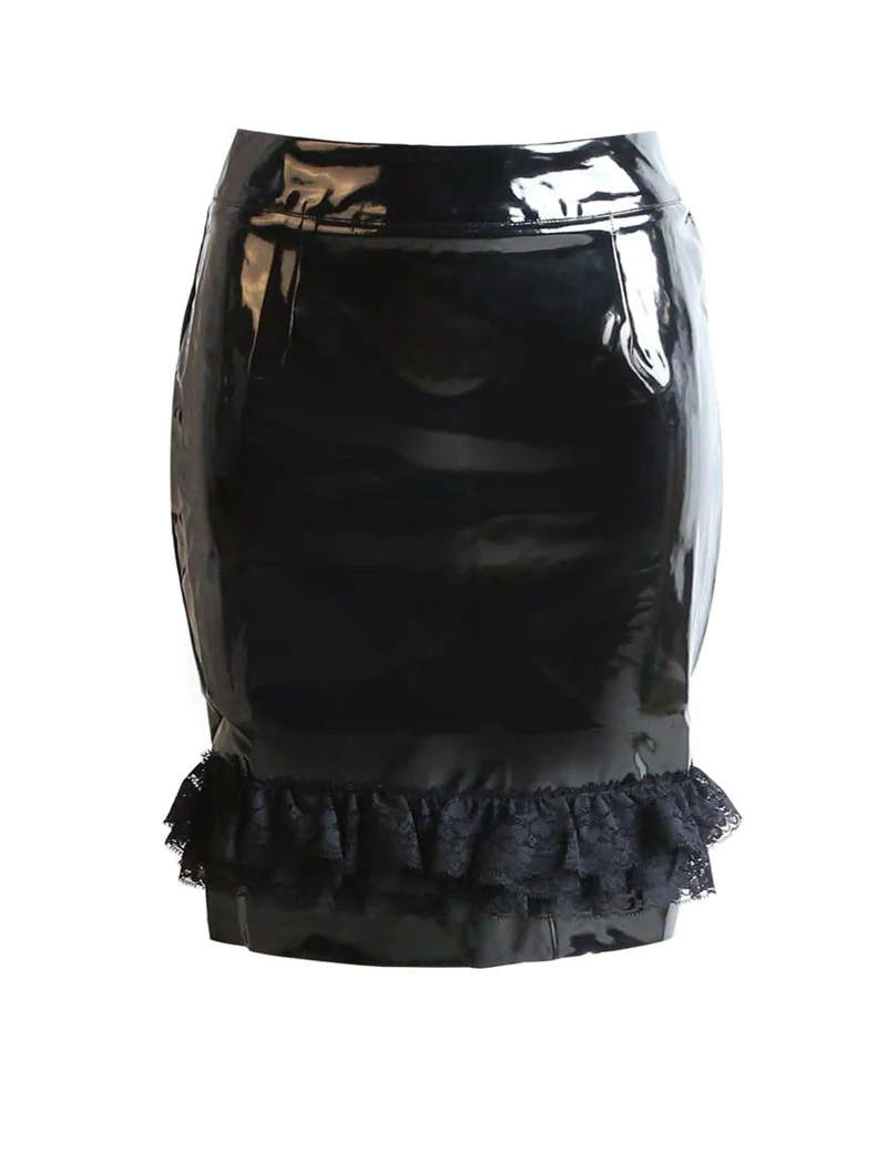 Сексуальная юбка из ПВХ с молнией сзади, юбки-карандаш для женщин средней длины, модная облегающая юбка-Русалка, кружевная элегантная юбка OL