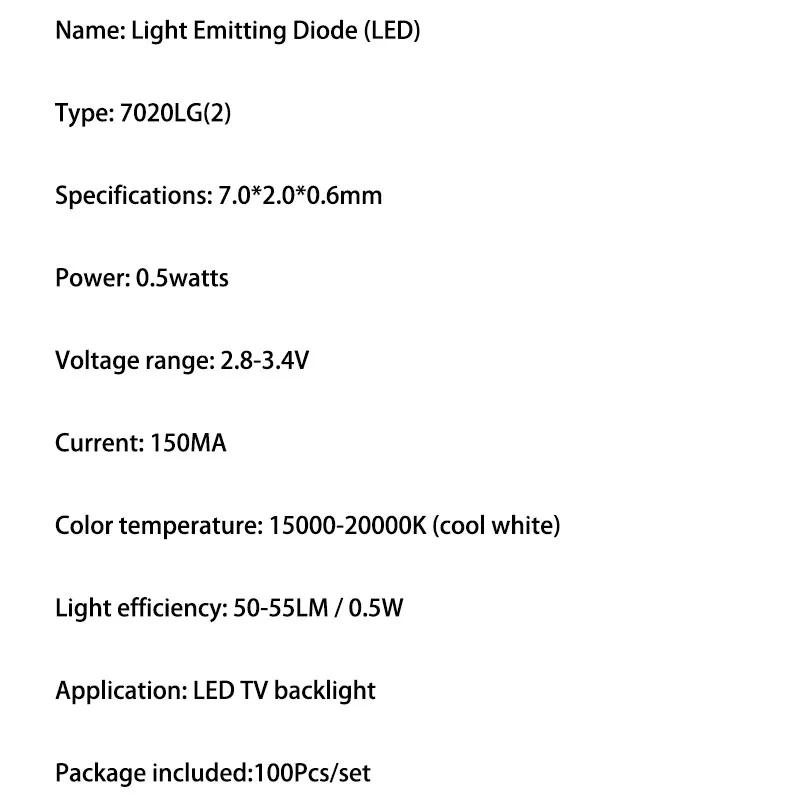 100 шт/партия led 7020lg(1) 3 v 150ma лампы бусины холодный белый для ремонта led lcd ТВ ПОДСВЕТКА свет бар чип Горячий