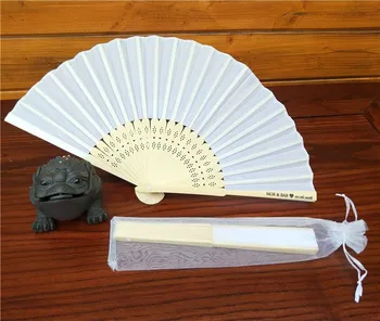 

DHL 100pcs/lot personalized silk hand fan silk wedding fan with organza gift bag packing