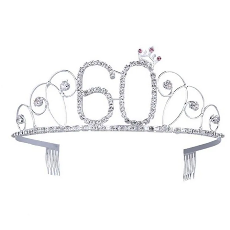 BABEYOND Crystal Tiara Birthday Crown Princess Crown Hair Accessories Silver Rhinestone Diamante Happy 16182030405060708090th Birthday (100 Birth) (2)