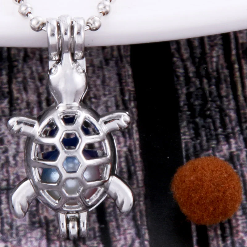 

Turtle Essential Oil Felt Balls Diffuser Cage Perfume Lockets pendant necklaces Heart silver Hollow out Aromatherapy Locket