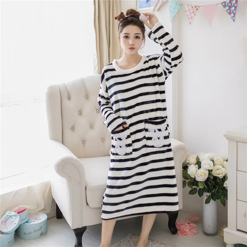 

New Fashion Lady Comfortable Women Thicken Lovely Female Sleepwear Womens Home Wear Coral Fleece Leisure Females Cute Nightdress