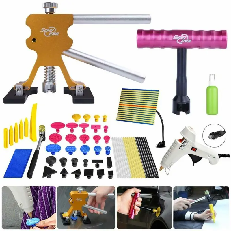 

PDR Tools Dent Puller Lifter Glue Tab hail Removal Paintless Dent Repair Tools Kit with Hot melt glue gun Dent detection board