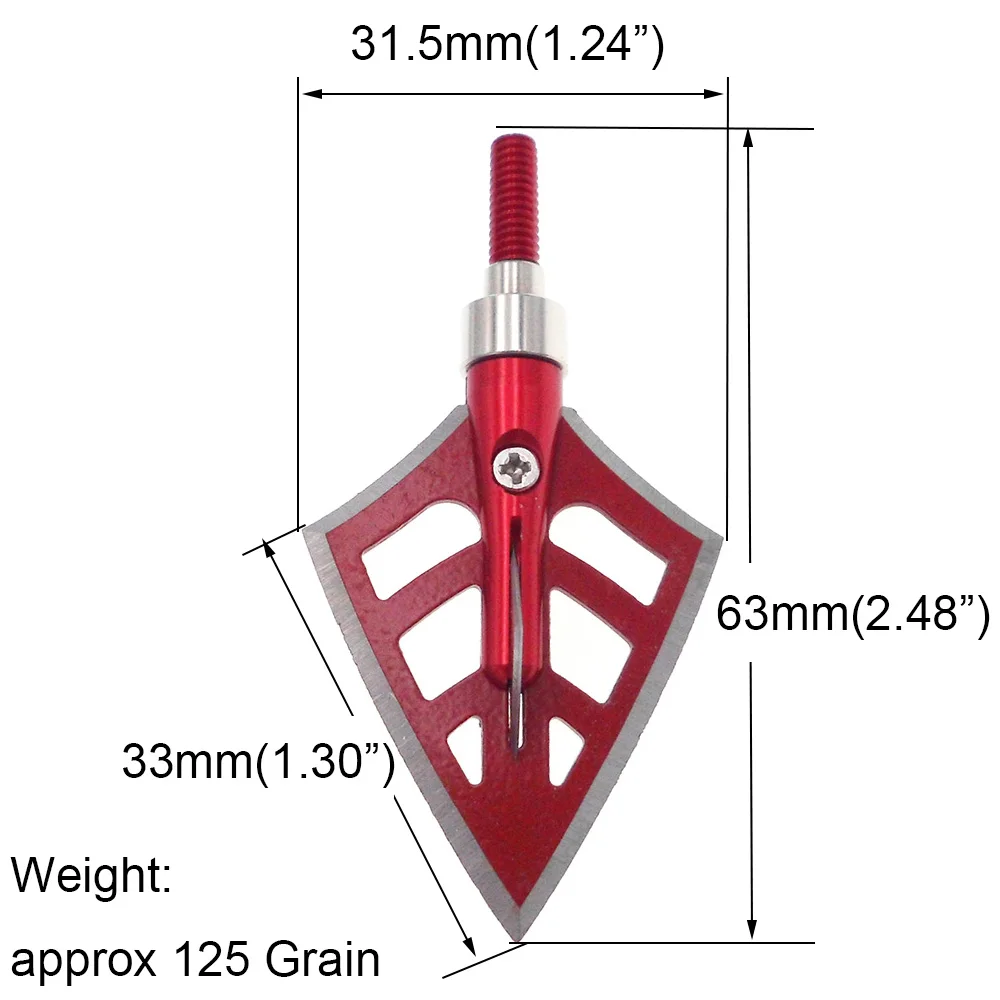 6 шт. зернистость 125 стрельба из лука 4 лезвия широкий наконечник для охоты наконечники стрел со съемным колпачком красный черный плоский край зубчатый край