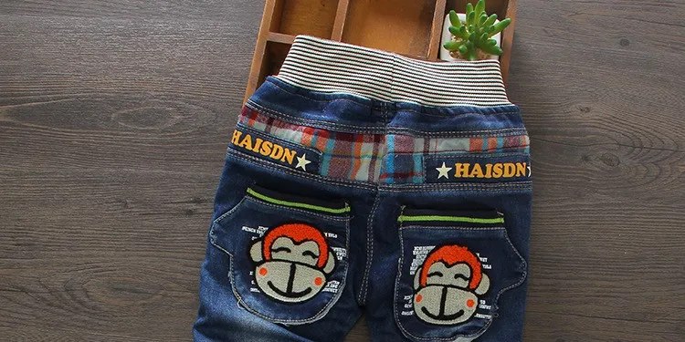 Весенне-осенние хлопковые джинсы с рисунком для мальчиков Классные штаны для мальчиков детская одежда детские джинсовые брюки