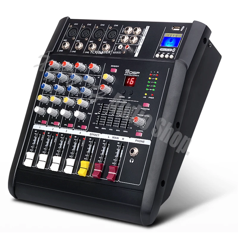 US $143.78 Pro Amplifier Mixer 4 Channel Microphone Mixing Console With USB Bluetooth 48V Phantom Power Karaoke Audio Sound Equipment