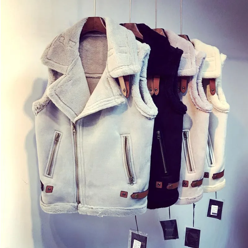 2019 Suede Lamb's Wool Vest Thick Winter Jacket Women Zipper Warm Parkas Sleeveless Cardigan Outwear Cotton Vest Waistcoat C3439