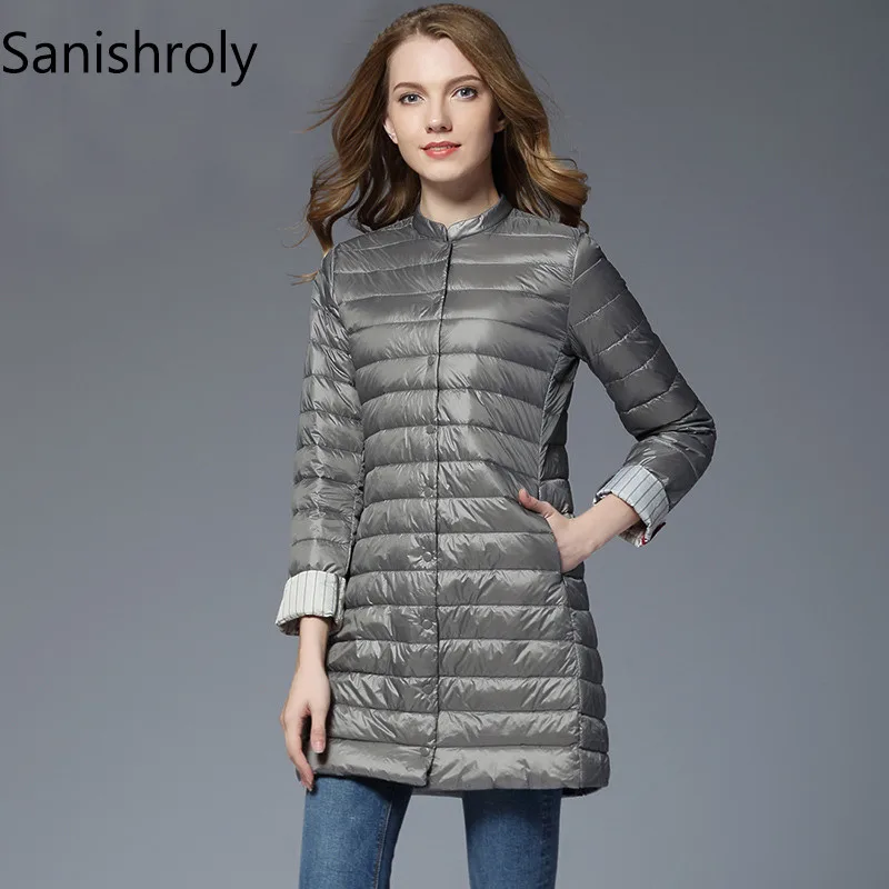 

Sanishroly 2018 Autumn Winter Ultra Light Down Coat Parka Women Midi Long Coat Female White Duck Down Jacket Plus Size 2XL SE361