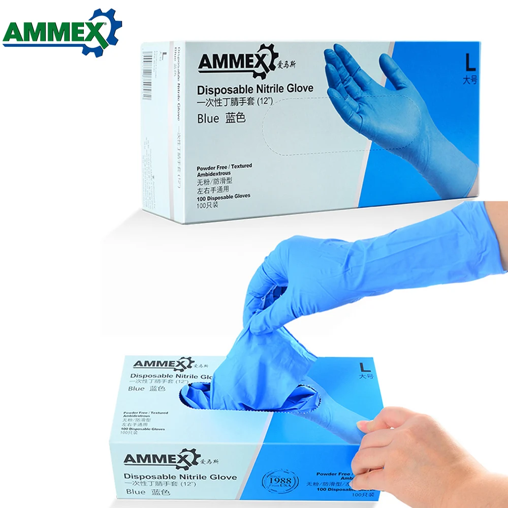 AMMEX 100 шт одноразовый Нитриловый резиновый перчатка толстая резиновая пудра свободный сильный эластичный перчатки для домашнего питания медицинский стоматологический