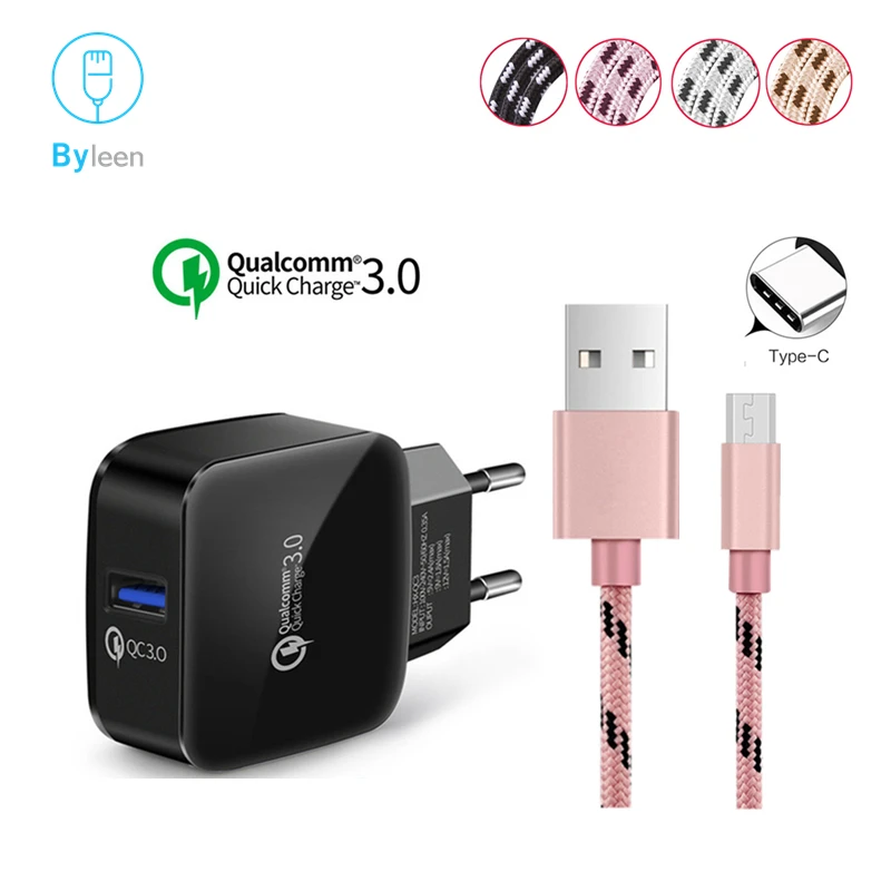 

Byleen USB 3.0 Type C Fast Charger EU 18W Quick Charge 3.0 Adapter For Xiaomi mi 6x 8 se Black Shark Halo Pocophone F1 mix 2 3