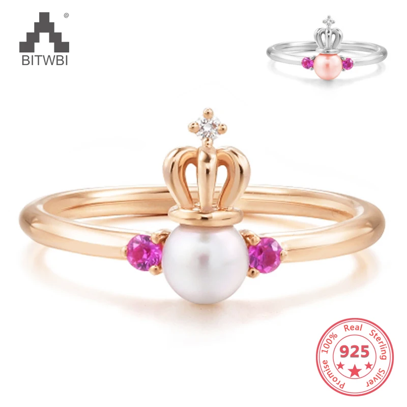 

100% 925 Sterling Silver Natural Pearl Ring Zircon Jewelry Open Ring for Women Lover