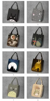

Kawaii Totoro Cartoon Printed Recycle Canvas Shopping Bag Large Capacity Customize Tote Fashion Ladies Casual Shoulder Bags