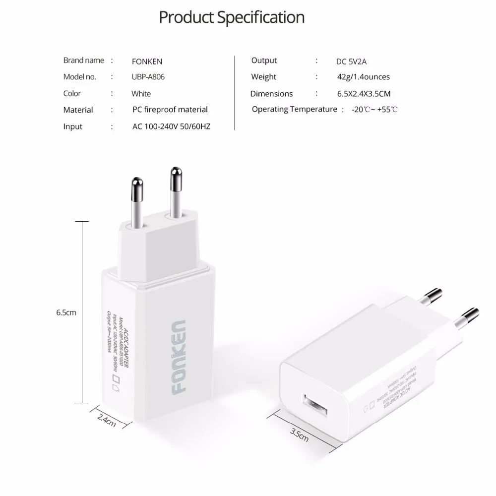 FONKEN 5 в 2A 1A USB зарядное устройство Универсальный 10 Вт Быстрая зарядка Телефон Питание планшета адаптер портативный Зарядка для телефона power Bank