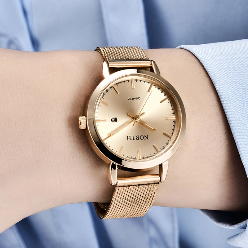 Женские наручные часы Reloj Mujer NORTH роскошные брендовые золотые кварцевые женские