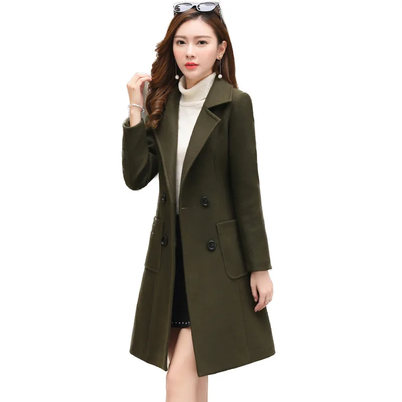 

2019 New Wool Coat Female Long Sleeve Winter Fashion Long Outwear Woolen Slim Coat Suit-dress Parka Overcoat Women's Jacket