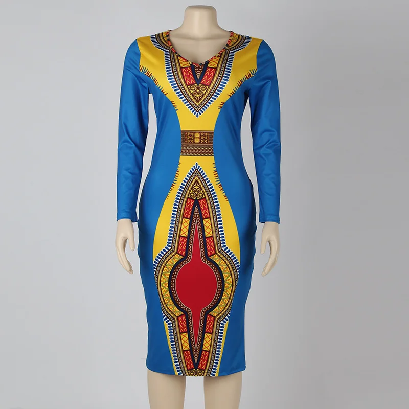 Kostlich Autumn Dress Women 2017 African Tribes Retro Print Dress O-Neck Long Sleeve Womens Clothing Vintage Bodycon Dresses (6)