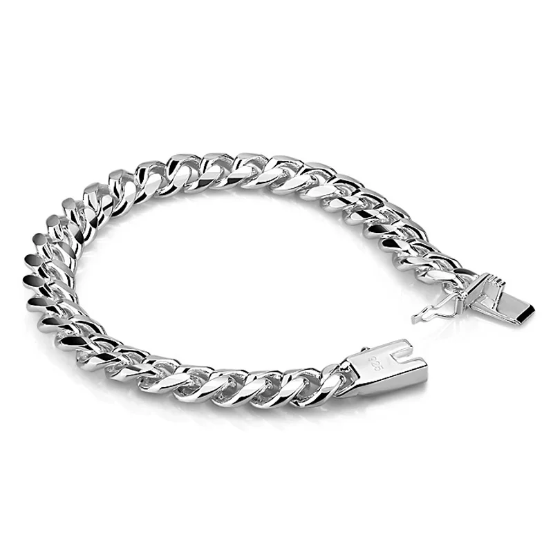 Модный мужской браслет из серебра 925 пробы, ширина 10 мм, 20 см, браслет из стерлингового серебра, мужские ювелирные изделия, подарок