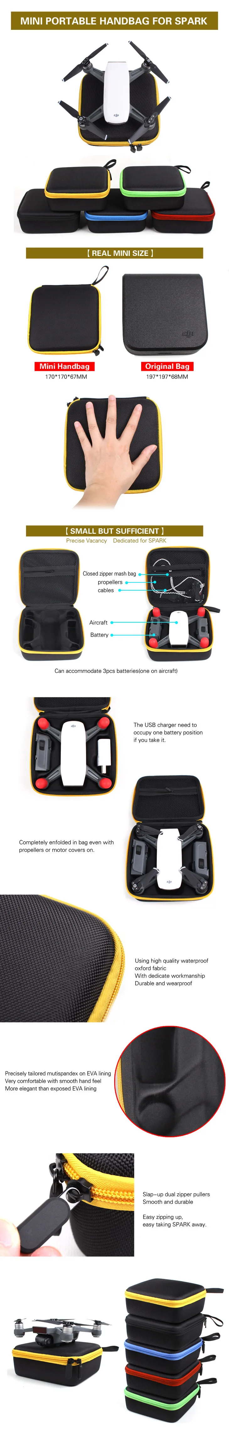 2 шт./лот, водонепроницаемая Портативная сумка для DJI Spark Aircraft с подкладкой из ЭВА+ мини-чехол для хранения пульта дистанционного управления DJI