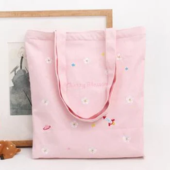 

Canvas Embroidery Foldable Reusable Shopping Bag 2020 new Fashion Shopping Bag Wholesale Life Travel Goods