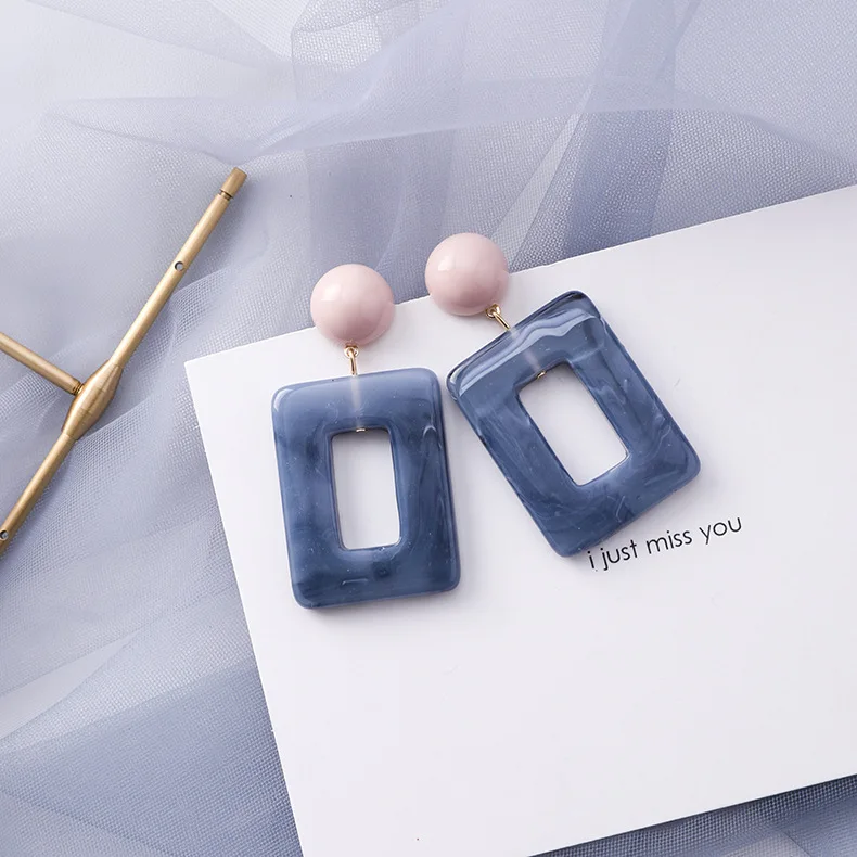 Корейская мода, 32 стиля, синие простые геометрические акриловые Висячие свисающие серьги, полимерные пластиковые квадратные круглые полые летние новые ювелирные изделия - Окраска металла: 4