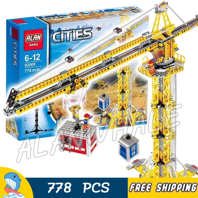 

778pcs New City Construction Tower Building Crane Craneman Hoist 02069 Model Blocks Teenagers Toys Bricks Compatible With lego