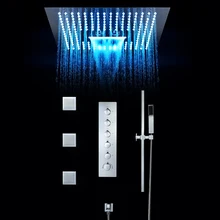 Luxury Bathroom Shower Faucet Set 16 Inch Rain Showers LED Light Embedded Ceiling Thermostatic Valve Waterfall Showerhead Misty Luxury Bathroom Shower Faucet Set 16 Inch Rain Showers LED Light Embedded Ceiling Thermostatic Valve Waterfall Showerhead Misty