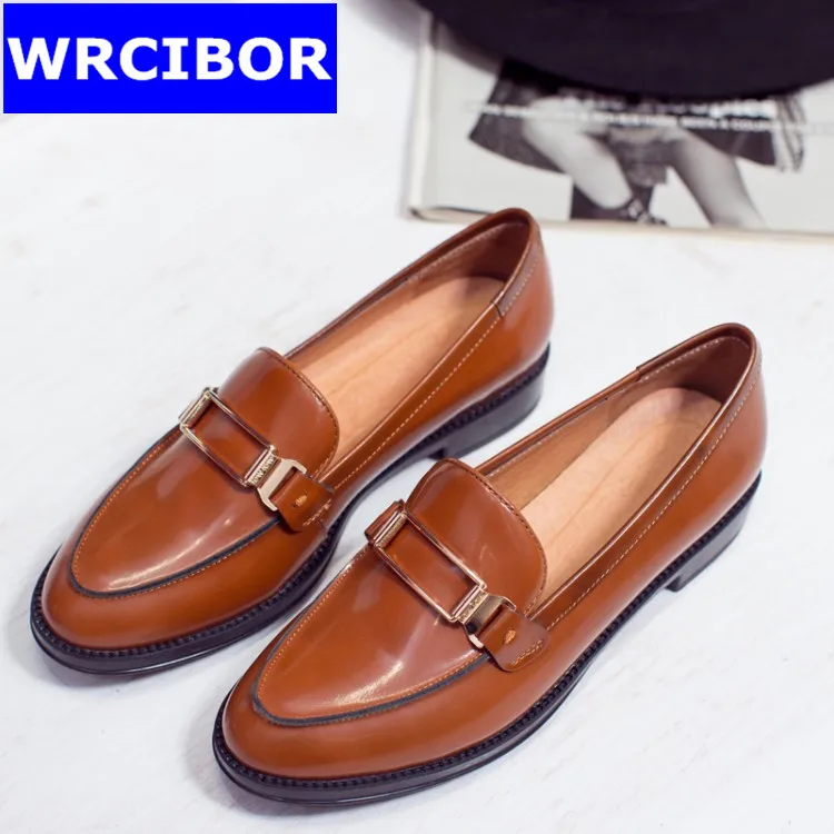 Genuine leather Vintage British Style font b Women b font Oxfords Flats shoes pointed Toe Creepers