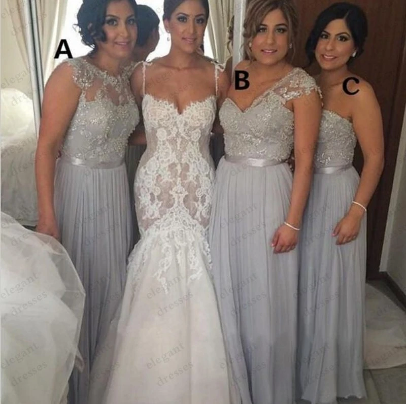 silver bridesmaid dresses long