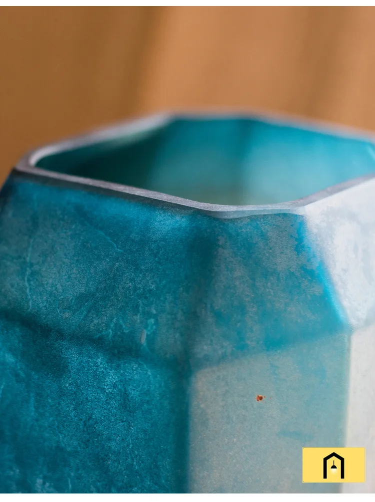 Ретро голубое мелкое украшение для стеклянной вазы для дома высокие вазы для цветов ручной работы в американском стиле Настольная Ваза с геометрическим орнаментом острое 3,65 кг