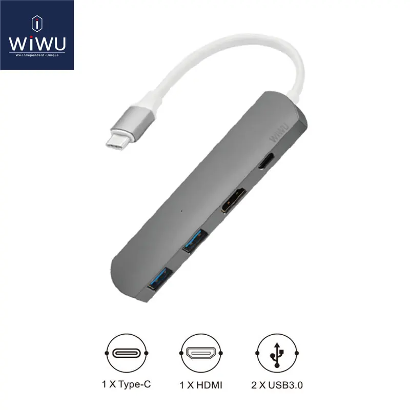 Концентратор WIWU Type C с адаптером HDMI 4 в 1 USB 3 0 для концентратора MacBook Компьютерная