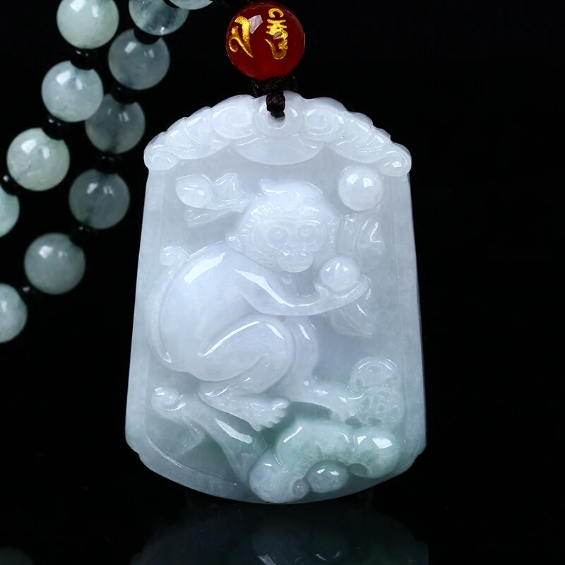 

Natural jadeite Chinese zodiac jade pendant Zodiac monkey transshipment jade Yu Pei necklace pendant Send a certificate