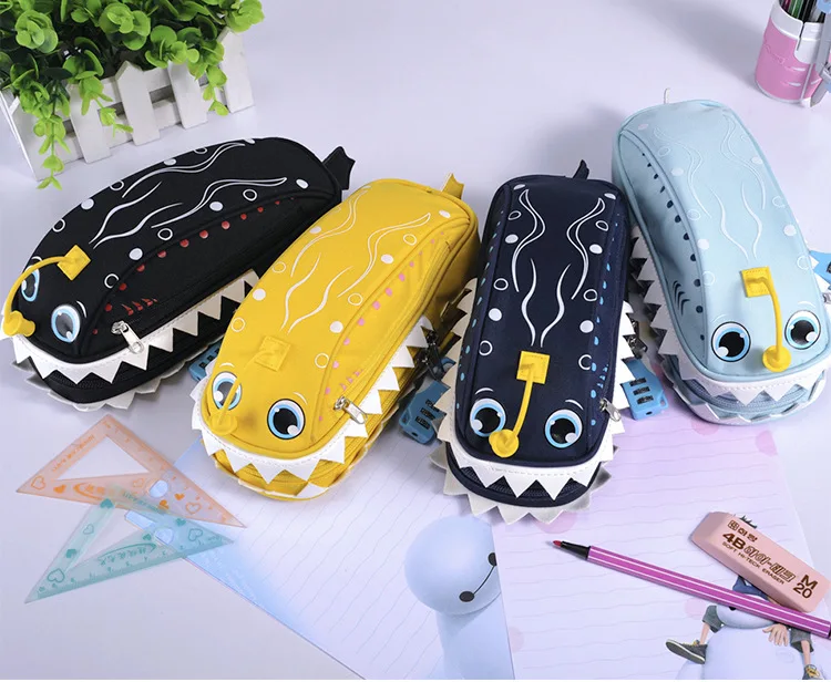 

1pc cartoon ocean fish Pencil Case canvas Pen Bag Storage Bag Stationery School Supplies with Lock color random