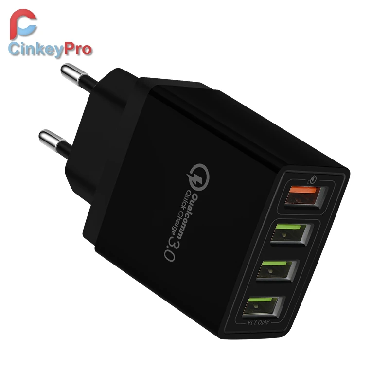 

CinkeyPro USB Charger 4-Ports Quick Charge 3.0 for Samsung iPhone XiaoMi Wall Mobile Phone Universal Adapter Fast Charging 4.0