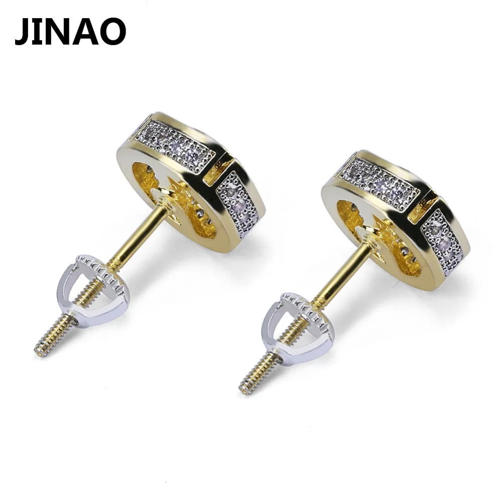 JINAO Для мужчин AAA CZ Золотой Круглый серебряного цвета серьги-гвоздики Украшенные стразами Для женщин модная обувь в стиле хип-хоп ювелирные изделия