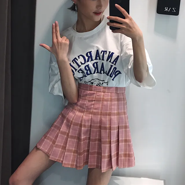 Summer Korean Ulzzang Pleated Mini Skirt Female Japanese Vintage Plaid
